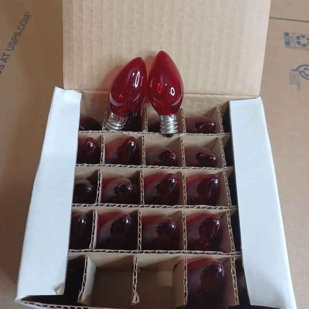 C7 5W RED Box of 25 Replacement Bulbs Transparent 130v NOS Light Show Outdoor